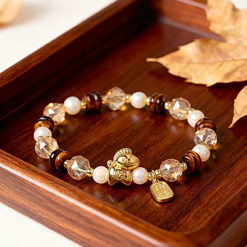 Fortune Jewel Tiger Eye Ice Obsidian Pearl Year Of The Horse Lucky Fortune Prosperity Bracelet - Fortune Jewel