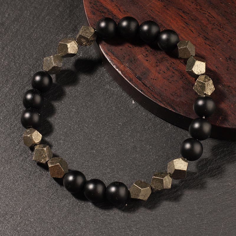 Fortune Jewel Pyrite Frosted Stone Confidence Balance Bracelet - Fortune Jewel