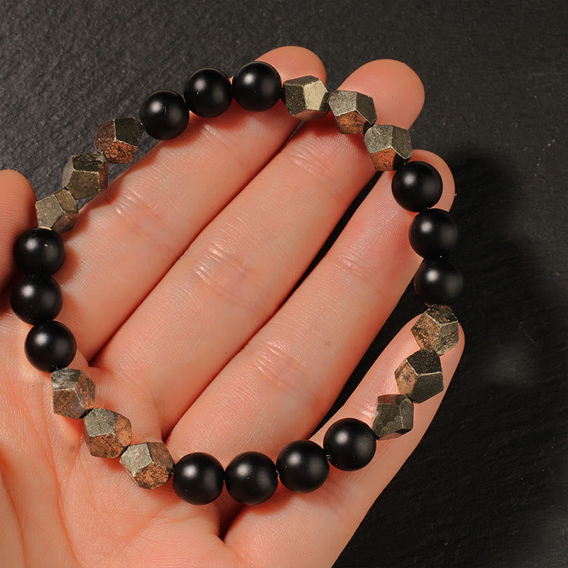 Fortune Jewel Pyrite Frosted Stone Confidence Balance Bracelet - Fortune Jewel