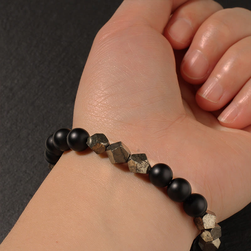 Fortune Jewel Pyrite Frosted Stone Confidence Balance Bracelet - Fortune Jewel
