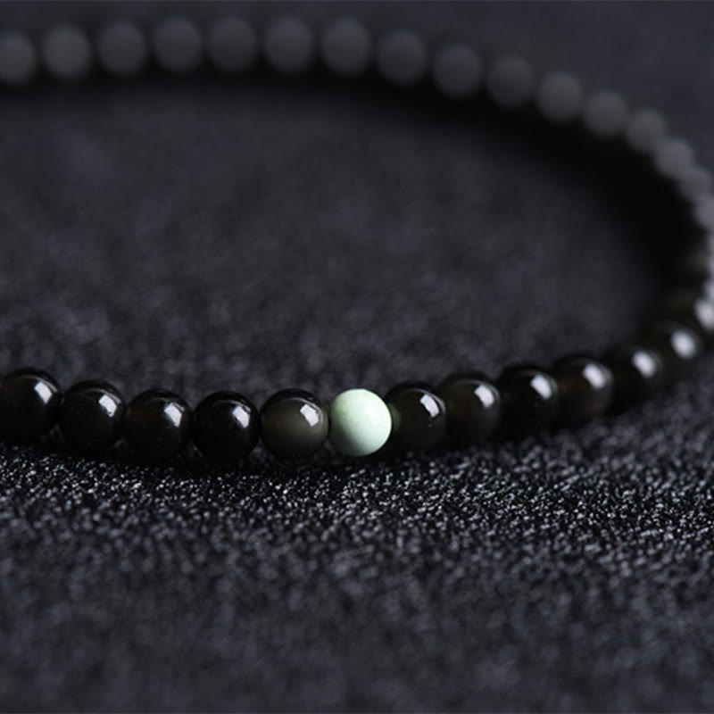Fortune Jewel Black Obsidian Turquoise Strength Fulfilment Bracelet - Fortune Jewel