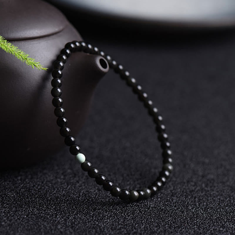 Fortune Jewel Black Obsidian Turquoise Strength Fulfilment Bracelet - Fortune Jewel
