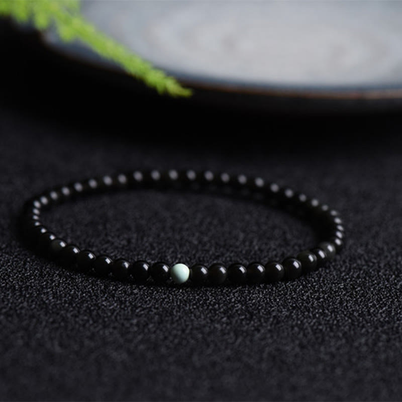 Fortune Jewel Black Obsidian Turquoise Strength Fulfilment Bracelet - Fortune Jewel