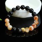 Fortune Jewel Om Mani Padme Hum Silver Sheen Obsidian Citrine Protection Bracelet - Fortune Jewel