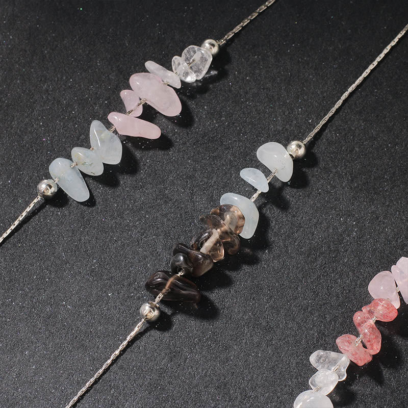 Buddha Stones Black Obsidian Smoky Quartz Garnet Aquamarine Strawberry Quartz Pink Crystal Strength Necklace Pendant - Fortune Jewel