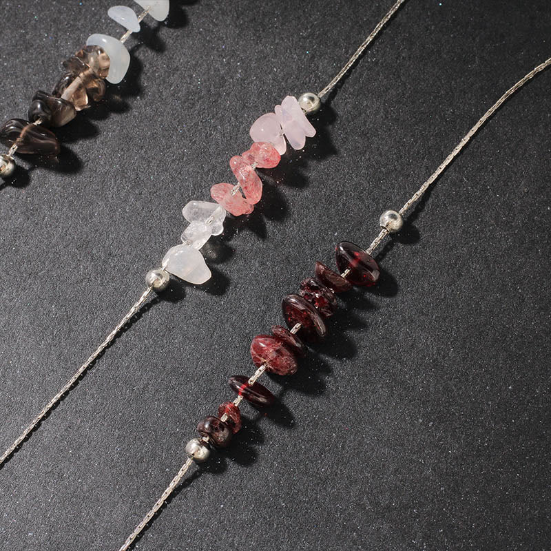 Buddha Stones Black Obsidian Smoky Quartz Garnet Aquamarine Strawberry Quartz Pink Crystal Strength Necklace Pendant - Fortune Jewel