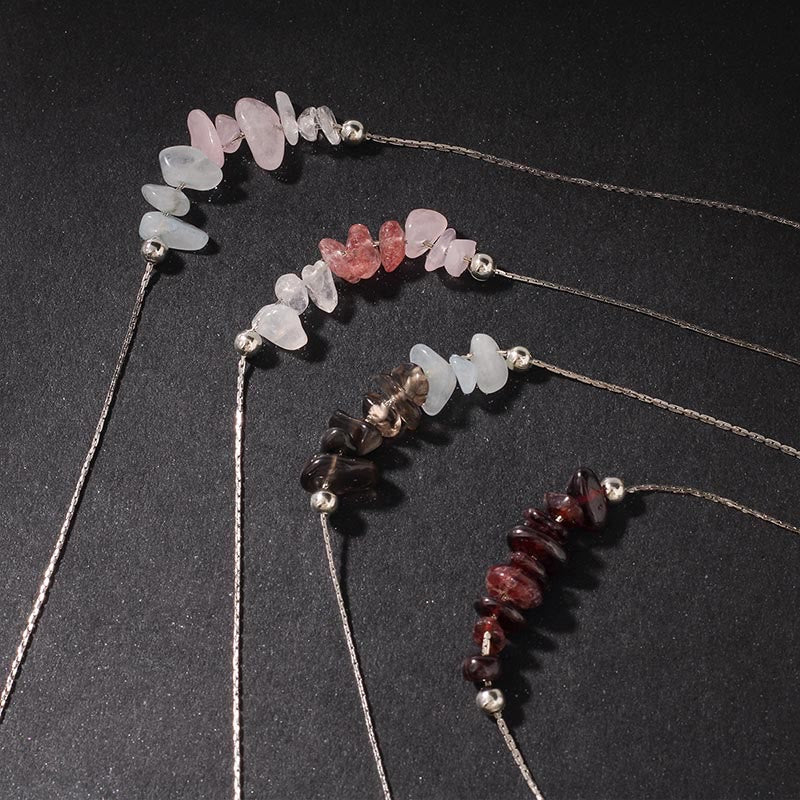 Buddha Stones Black Obsidian Smoky Quartz Garnet Aquamarine Strawberry Quartz Pink Crystal Strength Necklace Pendant - Fortune Jewel