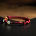 Fortune Jewel Fu Character Hetian Jade Bead Om Mani Padme Hum Cinnabar Red String Prosperity Bracelet - Fortune Jewel
