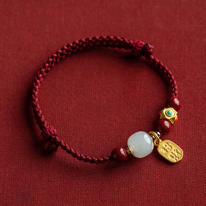 Fortune Jewel Lucky Fortune Charm Hetian Cyan Jade White Jade Multicolored Braided String Prosperity Bracelet - Fortune Jewel