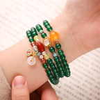 Fortune Jewel Peace Buckle Green Agate Power Support Tibet Mala - Fortune Jewel