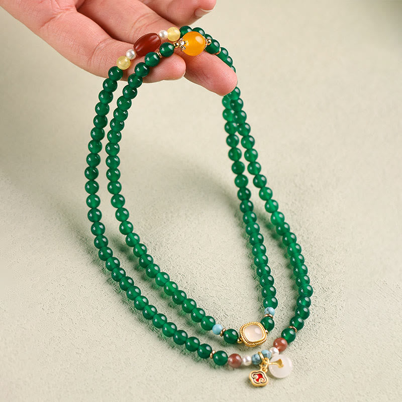 Fortune Jewel Peace Buckle Green Agate Power Support Tibet Mala - Fortune Jewel
