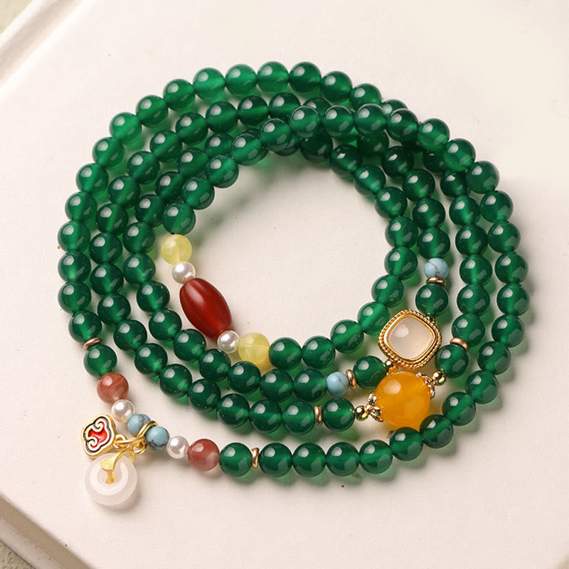 Fortune Jewel Peace Buckle Green Agate Power Support Tibet Mala - Fortune Jewel