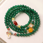 Fortune Jewel Peace Buckle Green Agate Power Support Tibet Mala - Fortune Jewel