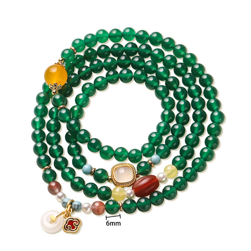Fortune Jewel Peace Buckle Green Agate Power Support Tibet Mala - Fortune Jewel
