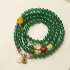 Fortune Jewel Peace Buckle Green Agate Power Support Tibet Mala - Fortune Jewel