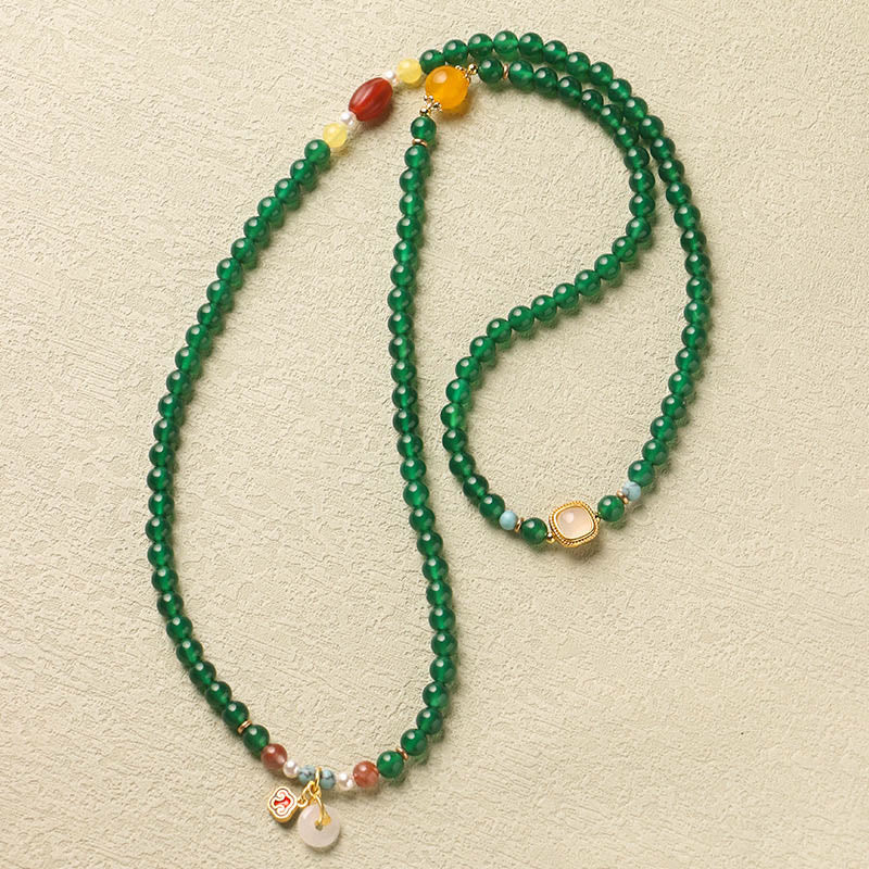 Fortune Jewel Peace Buckle Green Agate Power Support Tibet Mala - Fortune Jewel
