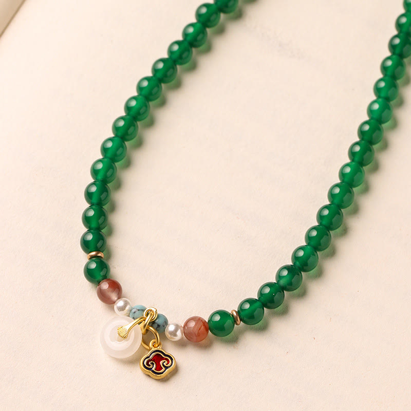 Fortune Jewel Peace Buckle Green Agate Power Support Tibet Mala - Fortune Jewel