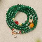 Fortune Jewel Peace Buckle Green Agate Power Support Tibet Mala - Fortune Jewel