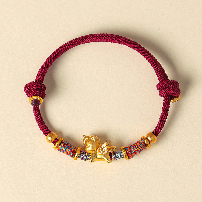 Fortune Jewel Year of the Horse 999 Sterling Silver Plated Gold Braided String Rope Protection Bracelet - Fortune Jewel
