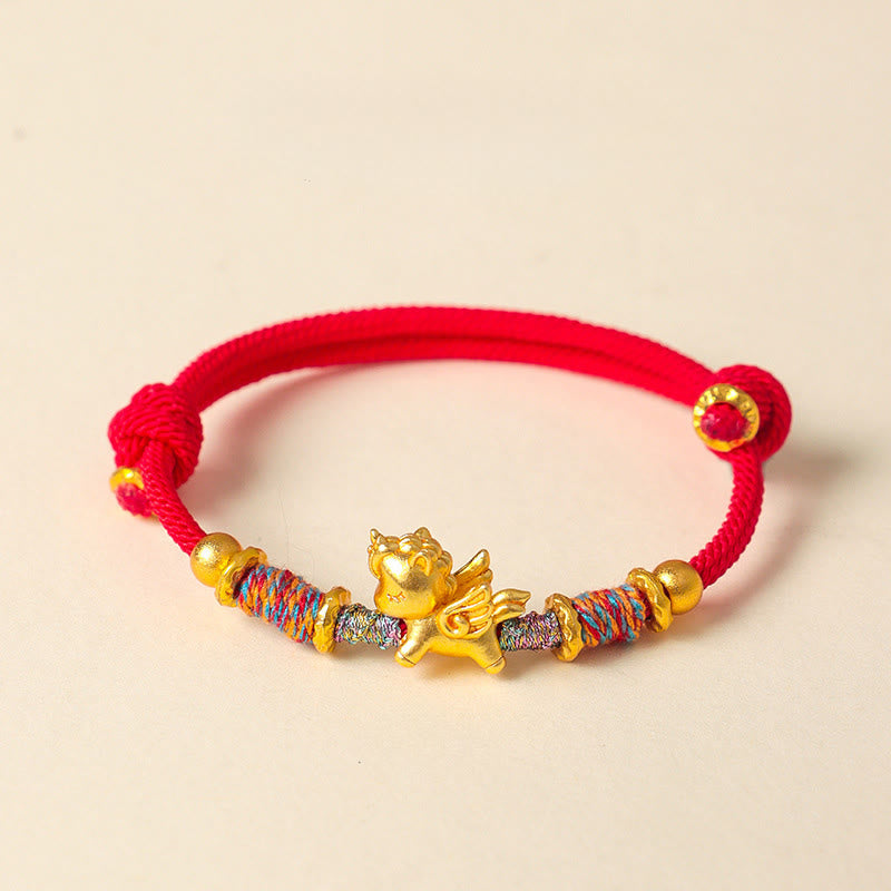 Fortune Jewel Year of the Horse 999 Sterling Silver Plated Gold Braided String Rope Protection Bracelet - Fortune Jewel
