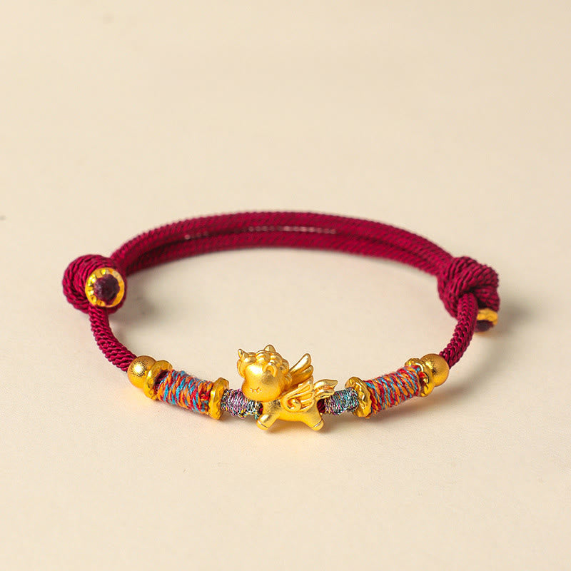 Fortune Jewel Year of the Horse 999 Sterling Silver Plated Gold Braided String Rope Protection Bracelet - Fortune Jewel