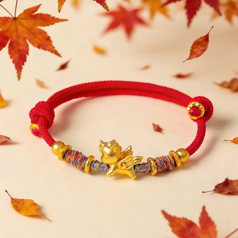 Fortune Jewel Year of the Horse 999 Sterling Silver Plated Gold Braided String Rope Protection Bracelet - Fortune Jewel