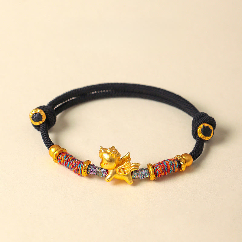 Fortune Jewel Year of the Horse 999 Sterling Silver Plated Gold Braided String Rope Protection Bracelet - Fortune Jewel