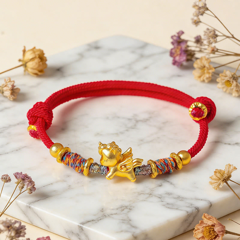 Fortune Jewel Year of the Horse 999 Sterling Silver Plated Gold Braided String Rope Protection Bracelet - Fortune Jewel