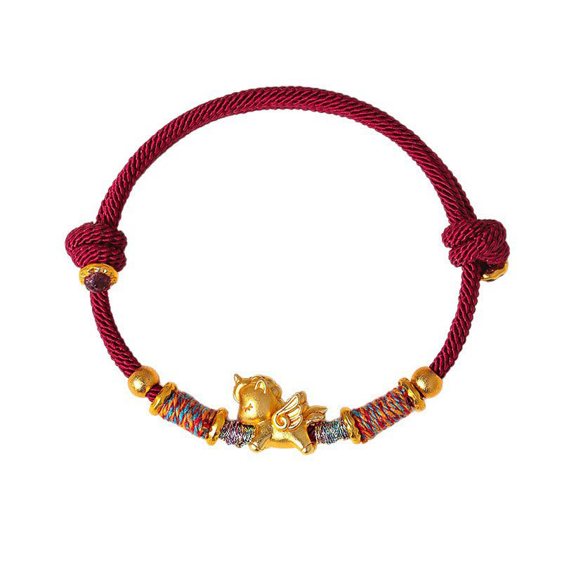 Fortune Jewel Year of the Horse 999 Sterling Silver Plated Gold Braided String Rope Protection Bracelet - Fortune Jewel