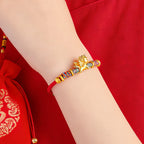 Fortune Jewel Year of the Horse 999 Sterling Silver Plated Gold Braided String Rope Protection Bracelet - Fortune Jewel