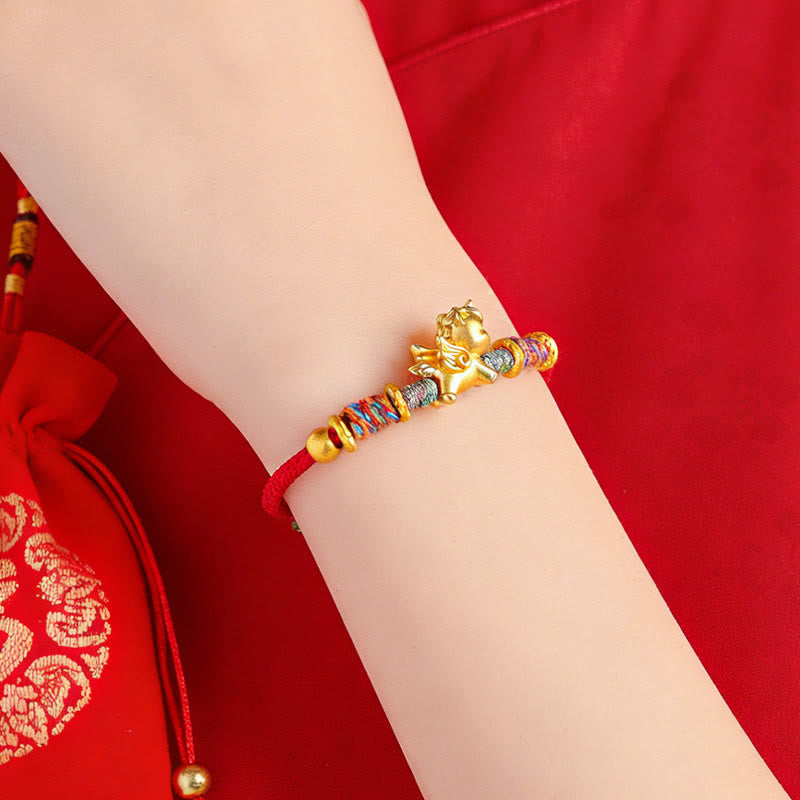 Fortune Jewel Year of the Horse 999 Sterling Silver Plated Gold Braided String Rope Protection Bracelet - Fortune Jewel