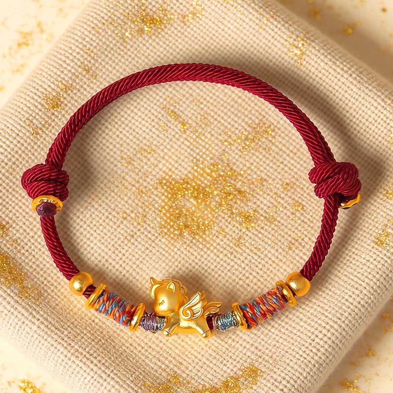 Fortune Jewel Year of the Horse 999 Sterling Silver Plated Gold Braided String Rope Protection Bracelet - Fortune Jewel