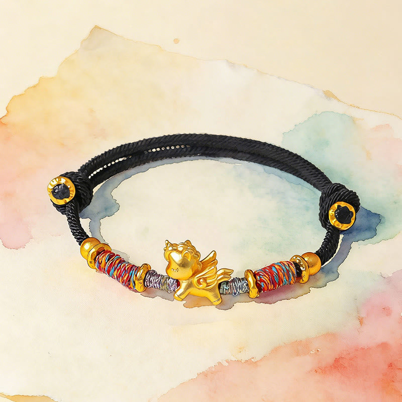 Fortune Jewel Year of the Horse 999 Sterling Silver Plated Gold Braided String Rope Protection Bracelet - Fortune Jewel
