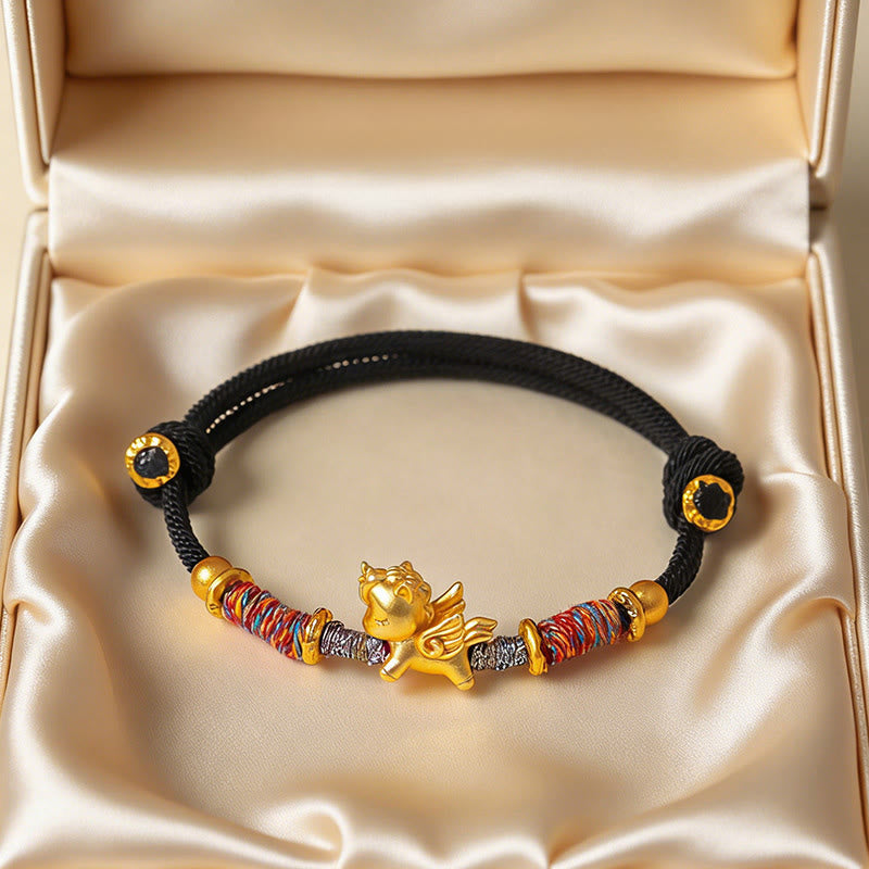 Fortune Jewel Year of the Horse 999 Sterling Silver Plated Gold Braided String Rope Protection Bracelet - Fortune Jewel