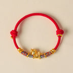 Fortune Jewel Year of the Horse 999 Sterling Silver Plated Gold Braided String Rope Protection Bracelet - Fortune Jewel
