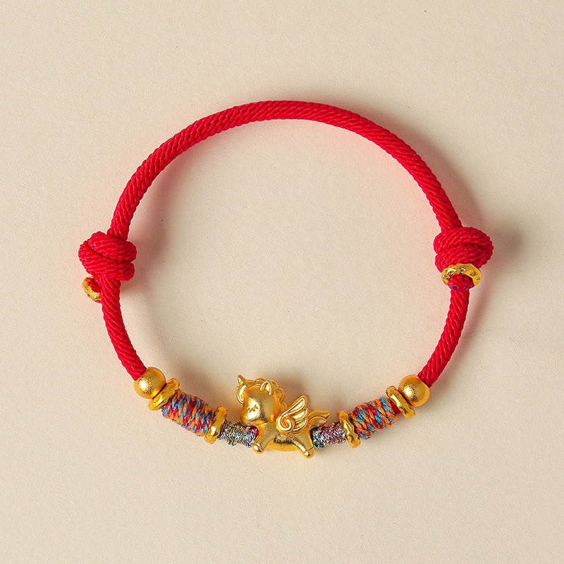 Fortune Jewel Year of the Horse 999 Sterling Silver Plated Gold Braided String Rope Protection Bracelet - Fortune Jewel