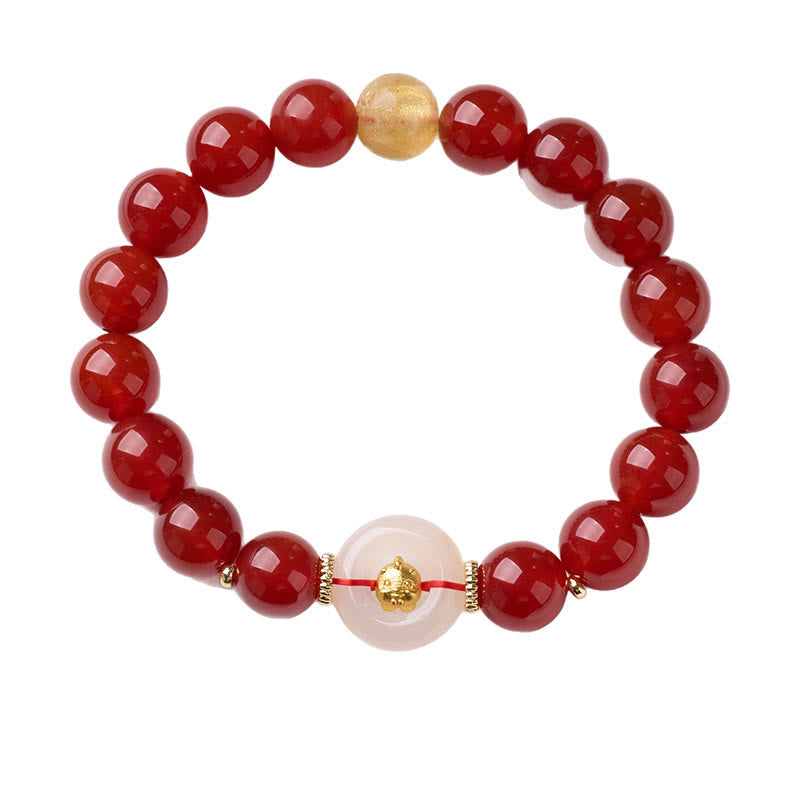 Buddha Stones Chinese Zodiac Year Of The Horse Peace Buckle Red Agate White Chalcedony Confidence Bracelet - Fortune Jewel
