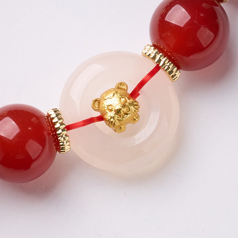 Buddha Stones Chinese Zodiac Year Of The Horse Peace Buckle Red Agate White Chalcedony Confidence Bracelet - Fortune Jewel