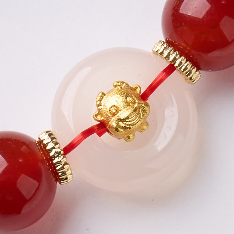 Buddha Stones Chinese Zodiac Year Of The Horse Peace Buckle Red Agate White Chalcedony Confidence Bracelet - Fortune Jewel