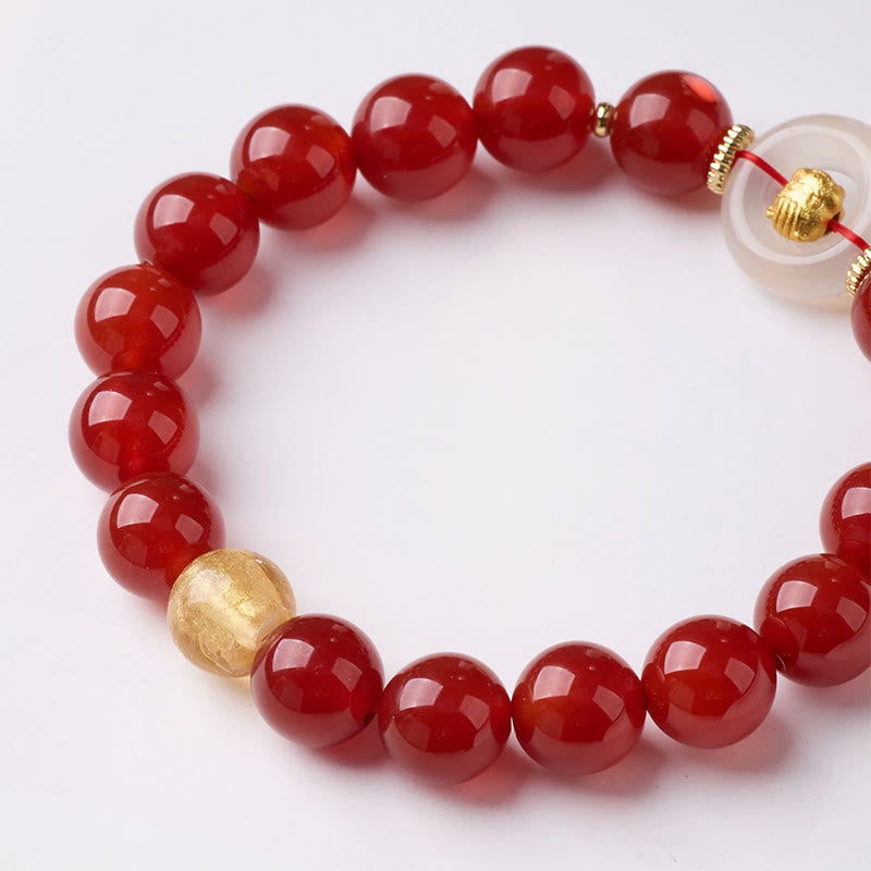 Buddha Stones Chinese Zodiac Year Of The Horse Peace Buckle Red Agate White Chalcedony Confidence Bracelet - Fortune Jewel