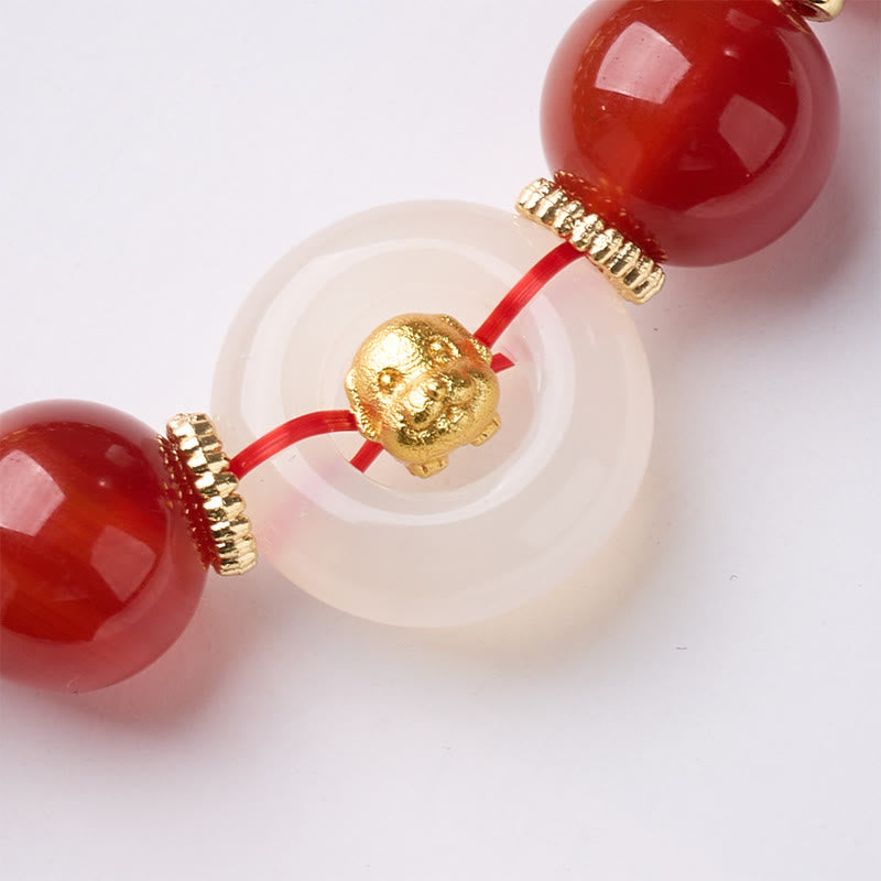 Buddha Stones Chinese Zodiac Year Of The Horse Peace Buckle Red Agate White Chalcedony Confidence Bracelet - Fortune Jewel
