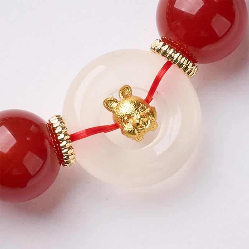 Buddha Stones Chinese Zodiac Year Of The Horse Peace Buckle Red Agate White Chalcedony Confidence Bracelet - Fortune Jewel