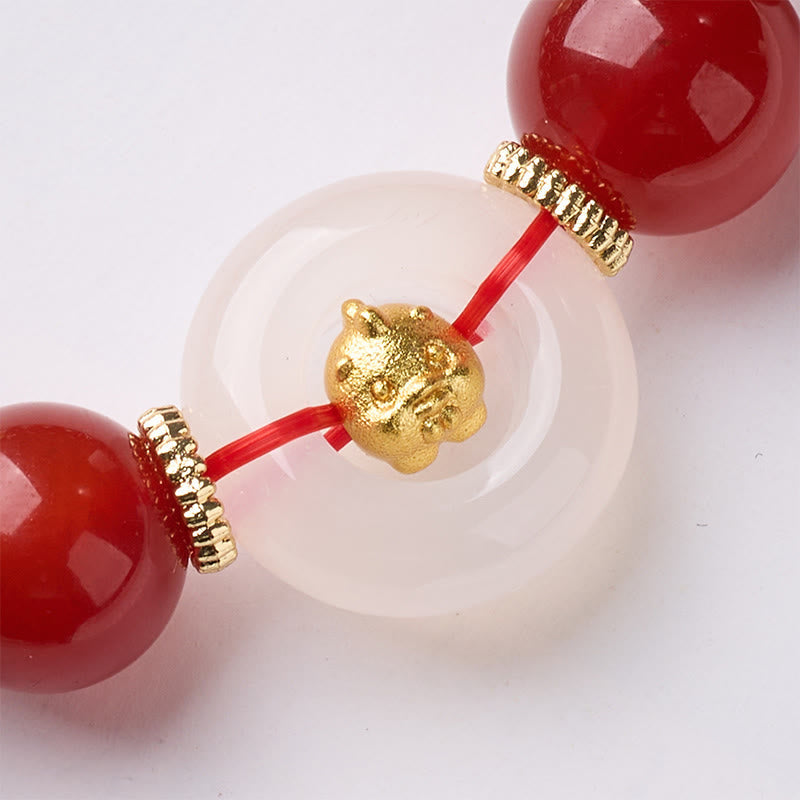 Buddha Stones Chinese Zodiac Year Of The Horse Peace Buckle Red Agate White Chalcedony Confidence Bracelet - Fortune Jewel