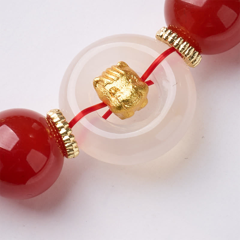 Buddha Stones Chinese Zodiac Year Of The Horse Peace Buckle Red Agate White Chalcedony Confidence Bracelet - Fortune Jewel