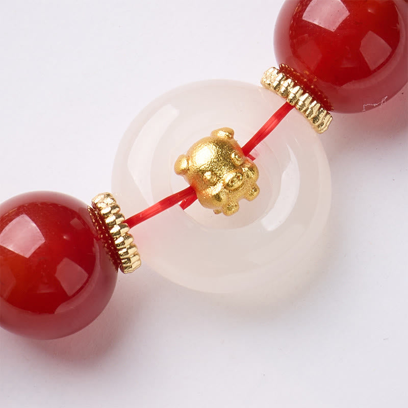 Buddha Stones Chinese Zodiac Year Of The Horse Peace Buckle Red Agate White Chalcedony Confidence Bracelet - Fortune Jewel