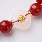 Buddha Stones Chinese Zodiac Year Of The Horse Peace Buckle Red Agate White Chalcedony Confidence Bracelet - Fortune Jewel