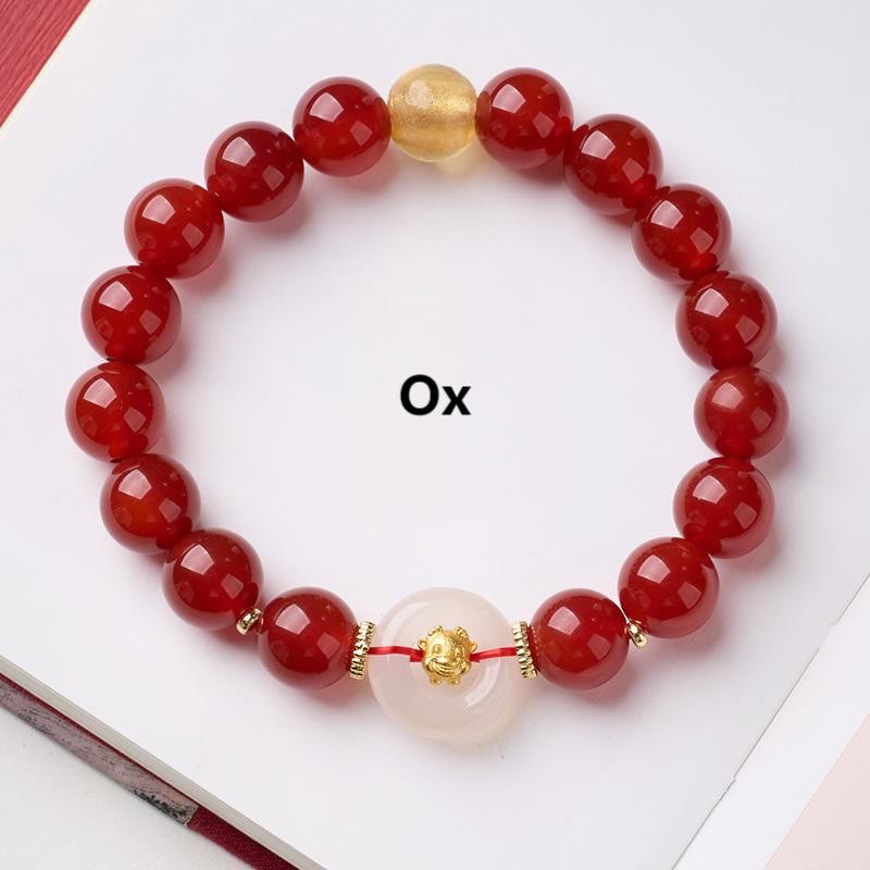 Buddha Stones Chinese Zodiac Year Of The Horse Peace Buckle Red Agate White Chalcedony Confidence Bracelet - Fortune Jewel
