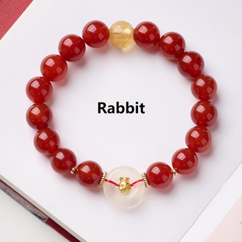 Buddha Stones Chinese Zodiac Year Of The Horse Peace Buckle Red Agate White Chalcedony Confidence Bracelet - Fortune Jewel