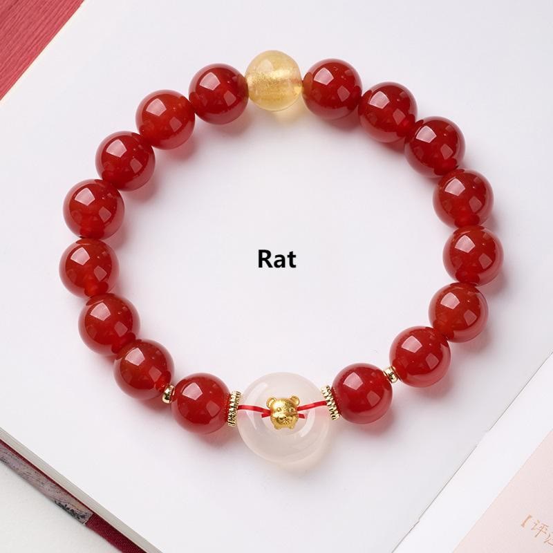 Buddha Stones Chinese Zodiac Year Of The Horse Peace Buckle Red Agate White Chalcedony Confidence Bracelet - Fortune Jewel
