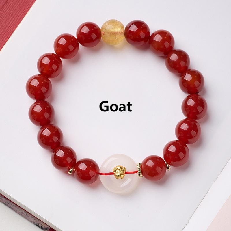 Buddha Stones Chinese Zodiac Year Of The Horse Peace Buckle Red Agate White Chalcedony Confidence Bracelet - Fortune Jewel